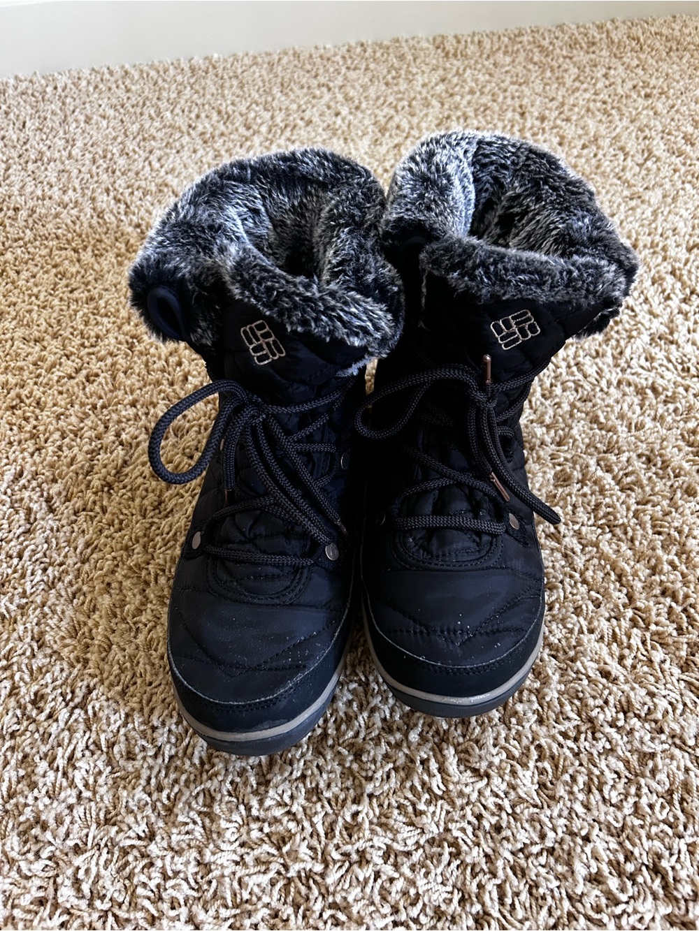 Columbia Black Fur Lined Snow Boots Size 9